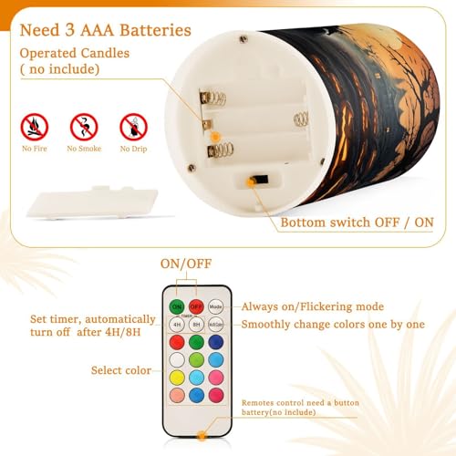 Image of ALAZA Halloween Pumpkins Witch Flickering Flameless Candles Battery Operated with Remote Timer,Tea Light Candles LED Pillar Votive Candles Set of 2 for Outdoor Indoor Decorations