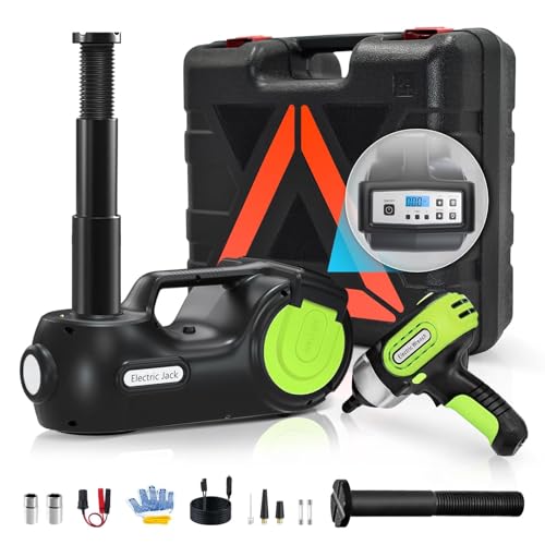 E-HEELP Electric Car Jack Kit 5Ton 12V Hydraulic (Lifting Range: 6.1-20.86 inch) with Impact Wrench & Inflator for Car SUV Sedan MPV with LCD & Tire Pressure Display