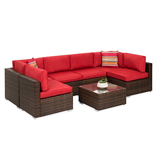 Best Choice Products Juego de 7 piezas de mimbre modular para exteriores con 6 sillas, mesa de café y montaje mínimo requerido