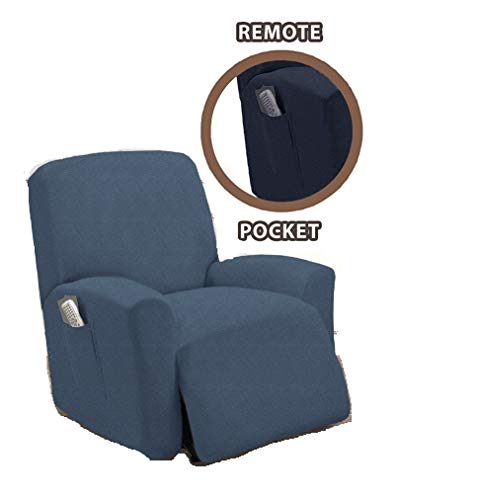 Linentopia Furniture Recliner Slip-Cover, 1-Pc Protector Cover For Chair Recliner, Solid Color, Form-Fit Stretch, Polyester Spandex Fabric, Diamond-Shape Nonslip, (Deziray, Reclnr, Dark Blue) #TOP5