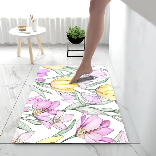 Paillasson d'entrée 80x120 cm lavable et antidérapant motif fleurs aquarelle - 5