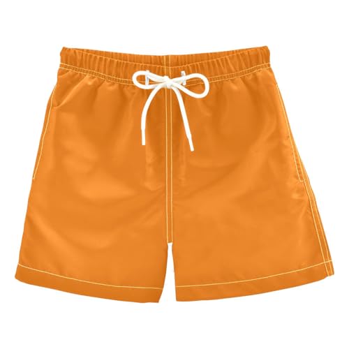 FLildon Orange Solid Color Boys Swim Trunks with Mesh Lining Quick Dry Beach Board Shorts, 4T