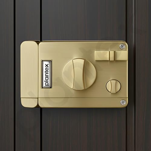 Image of Plantex Heavy Duty Rim Locks for Main Door /Door Lock for Main Door with 4 Keys /Suitable for Inside Opening Wooden Door - Pack of 1 (Brass Antique)