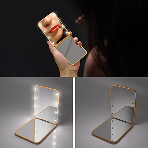 Kintion Pocket Mirror, 1X/3X Magnification Led Compact Travel Makeup Mirror, Compact Mirror With Light, Purse Mirror, Portable, Folding, Handheld, Small Lighted Compact Mirror For Gift, Yellow #TOP3