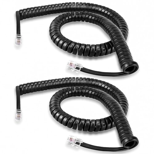 FARLINK Telephone Wire Cable 30cm, RJ11 Phone Line Extension Cord for Home Office Landline, Durable Tangle-Free 2-Pack (Black)