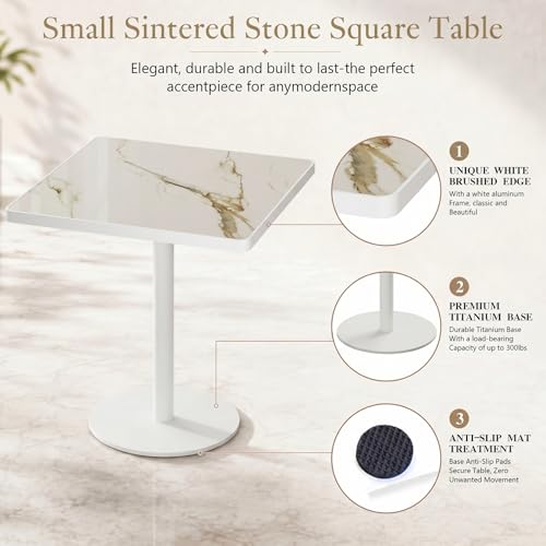 Image of 63 inch Square Dining Table,Tulip Table with 1.2 inch Thick Sintered Stone Tabletop and Golden Metal Pedestal Base,Small Square Dining Tables for Diner,Restaurant,kitchen,Bakery,Apartment(Marble White Gold)