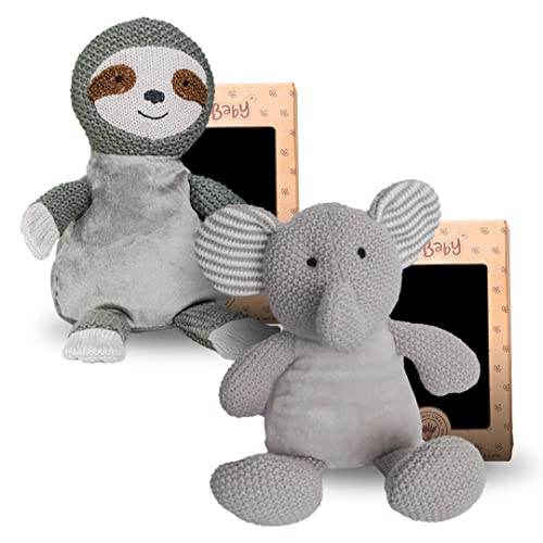 Wild Baby Sloth And Elephant Microwaveable Stuffed Animal Bundle - Heatable Plush Pal With Aromatherapy Lavender Scent For Kids - 12" #TOP10