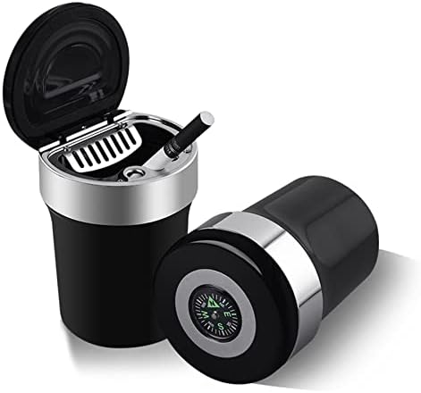 Car Ashtray Detachable Stainless Steel Smokeless Ash Tray With Lid,Portable Odorless Car Trash Can, Ambient Light Inside Windproof Ashtrays For Automotive Vehicle,Home,Office And Outdoor (Black)