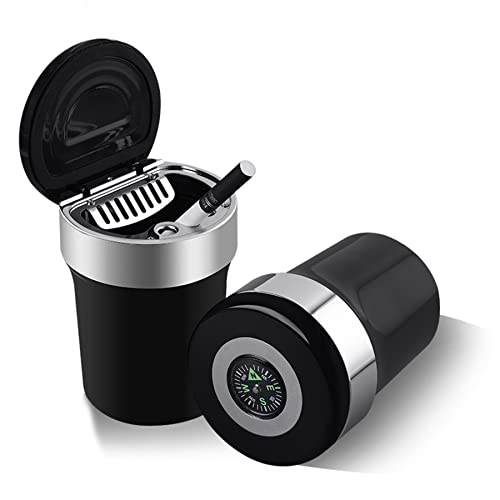 Car Ashtray Detachable Stainless Steel Smokeless Ash Tray With Lid,Portable Odorless Car Trash Can, Ambient Light Inside Windproof Ashtrays For Automotive Vehicle,Home,Office And Outdoor (Black) #TOP20