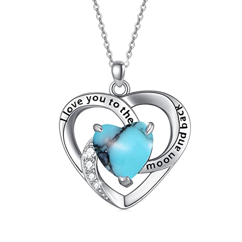 Aoveao Heart Turquoise Necklace S925 Sterling Silver I Love You To The Moon And Back Necklace,Turquoise Heart Love Pendant Necklace, Turquoise Jewelry Gift For Women Girls Turquoise Lovers #TOP7