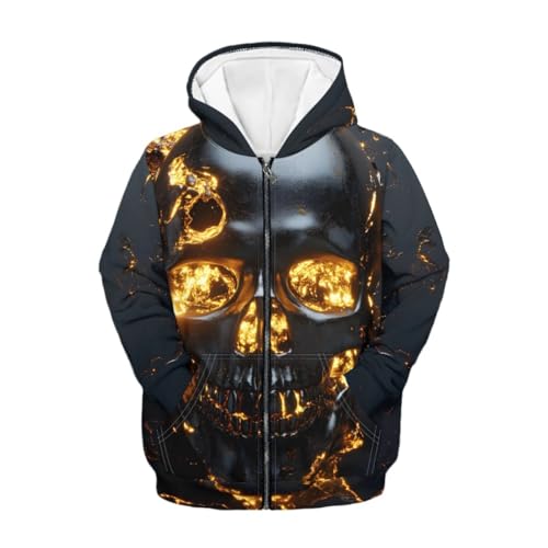 Teens Kids Boys 3D Skull Printed Long Sleeve Full Zipper Up Hoodie with Big Pocket