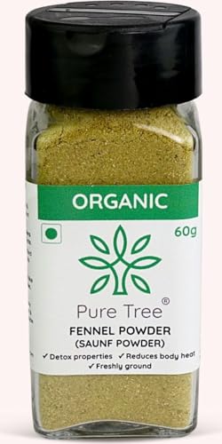 Image of Pure Tree Certified Organic Saunf Powder | 60 g | Glass Jar | Fennel Seed Powder | Variyali, Sompu Powder | Gluten Free & Flavourful