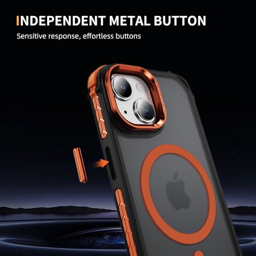 KETGII i Phone 13 Case, for iPhone 14 Case, Compatible with MagSafe Wireless Charging, Heavy Duty, Shockproof, Adjustable Kickstand, Slim Matte Anti-Fingerprint Orange. by KETGII - Image 4