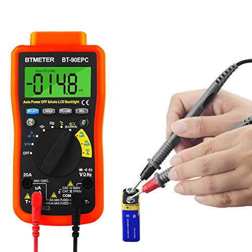 Image of BTMETER BT-90EPC Digital Multimeter, Auto-Ranging AC /DC Volt Amp Ohm Temperature Electric Multi-Tester, w /USB to PC Link Sync for Data Logging