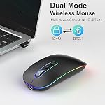 cimetech Wireless Bluetooth Mouse, Slim Rechargeable Bluetooth Wireless Mice, LED Computer Mice with Dual Mode (BT 5.1 + 2.4G), Portable Silent Cordless Mouse for iPad, Laptop, Desktop, Mac, Windows