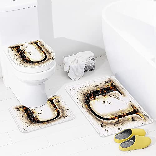 3 teiliges Badematten Set rutschfest U-FöRmige Duschvorleger,Buchstabe U, barockes mittelalterliches U in loderndem…