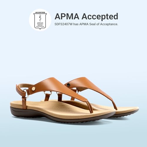 DREAM PAIRS DREAM PAIRS Women's Flat Sandals Arch Support Orthopedic Comfortable Soft Cushion Summer T-Strap Walking Thong Sandals,Size 8,Tan-Pu,SDFS2407W