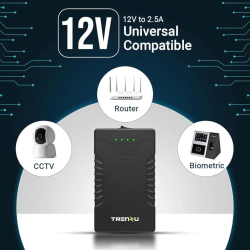 Image of Trenzu 12V Mini UPS for WiFi Router | 10400mAh Battery Backup up to 10 Hours | Supports Airtel WiFi, JioFiber, Router, Modem & CCTV | Replaceable Battery & Surge Protection