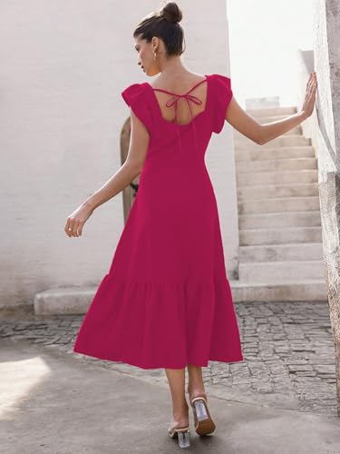 Image of Sugathari Girl's & Women's Solid Color Square Neck, Ruffle-Trimmed Hem Sleeveless, Ruffle Armhole and Casual Dress with Cinched Waist Vacation Outfits Woman (Dress 176)