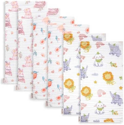 Maliton 6 Stück Baby Spucktücher für Jungen/Mädchen,aus 100% Baumwollem,weich, langlebig, luftdurchlässig und extrem saugstark (Kaninchen),50x25cm