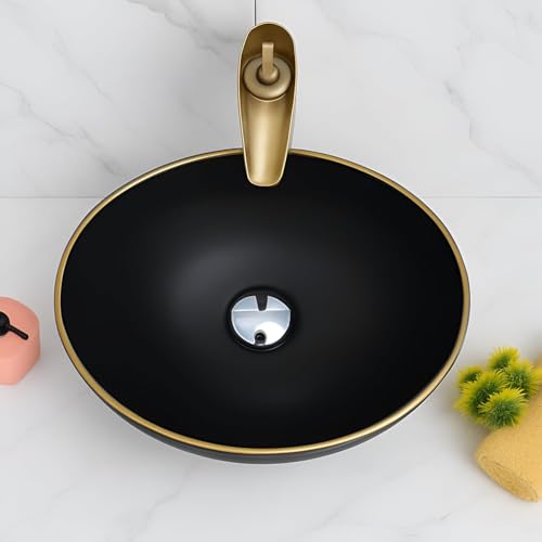 Image of Modern Designer Ceramic Wash Basin, Table Top Vessel Sink for Bathroom, Hotel & Home, Elegant Over Counter Vanity Basin, 16 x 13 x 5.5 Inch