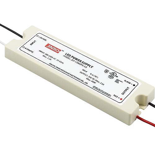 Image of Jinbo 60W 24V LED Driver, Power Supply, IP67 Waterproof, 3Years Warranty, Volts Transformer Adapter, Short Circuit Protection, Energy-Efficient & Reliable, LED Lights, Outdoor Light, UL Listed