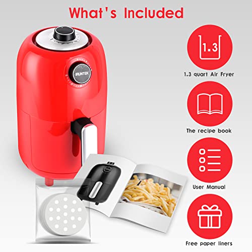 Iruntek Mini Compact Air Fryer, 1.3Qt Small Air Fryer With Recipe Book And 50Pcs Parchment Paper Liners, User Friendly, Dual Knob Control, Non-Stick, Red #TOP1