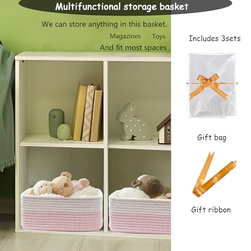 Image of COMFY-HOMI 13 inch x 8.5 inch x 5.1 inch Storage Baskets for Organizing | Cotton Rope Woven Basket | Toy Storage Bin Box | Basket for Shelves, Closet Organizer Bin, Decorative Closet Shelf, 3 Pack