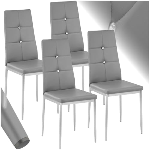 tectake® 4er Set Stühle Esszimmer, 4X bequemer Stuhl Kunstleder mit Glitzersteinen, Esszimmerstühle, Polsterstuhl für Wohnzimmer, Dining Table, Küchentisch, Essstühle, hohe Rückenlehne - grau tectake® 4er Set Stühle Esszimmer, 4X bequemer Stuhl Kunstleder mit Glitzersteinen, Esszimmerstühle, Polsterstuhl für Wohnzimmer, Dining Table, Küchentisch, Essstühle, hohe Rückenlehne - grau