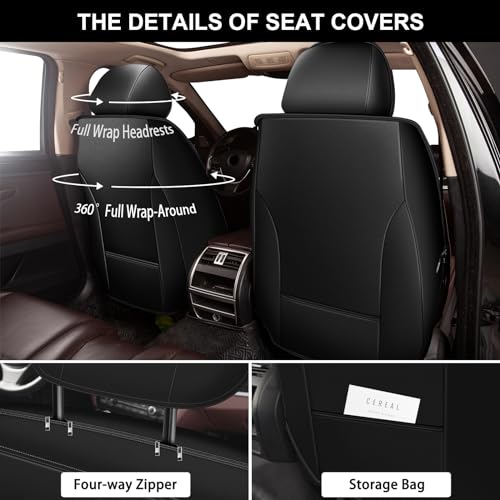 Image of Car Seat Covers for Honda HR-V 2016-2026 2027 Full Set Faux Leather | Waterproof Breathable Scratch Resistant 360 Wrap Airbag Compatible Easy Clean (5 Seats,Black & Grey)