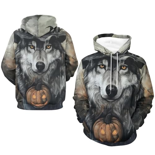Pullover citrouille lune du loup imprimé graphique mystique manches longues S