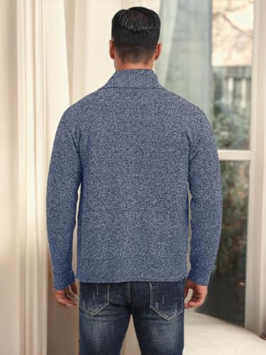 Les umes Mens Knitted Full Zipper Cardigan Fleece Lined Sweater Warm Stand Collar Jumper Coat with Pockets4