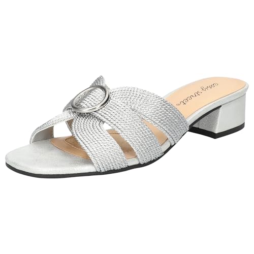 Easy Street Women's Onyx Block Heeled Sandals, Silver Woven, 9.5