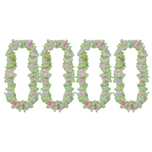 Mowane Leis for Luau Party - 4 Pcs | Thick and Lush Flower Leis for Luau Parties, Graduations, Birthdays, and Beach Weddings | Tropical Party Decorations and Hula Dance Accessories (Green 4 Count)