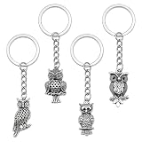 Mecmbj Llavero Buho, Lindos Llaveros de Búho de Plateado Vintage, Amuleto de la Suerte, para Familiares, Amigos, Regalos para mujer (Plateado)