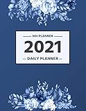  2021 Daily Planner: 24 Hours Daily Planner For Woman  Flower Cover With Blue Background Color