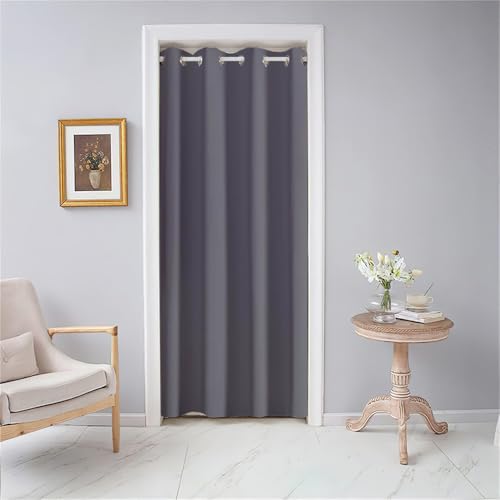 Odot Cortina de Puerta Color Sólido 1 Pieza, Cortinas Opacas Interiores Aislante Termica con Ojales, Moderno Pantalla per Salón Dormotorio Habitacion Ventanas (80x180cm,Gris Oscuro)