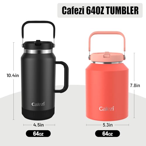 Image of 64oz Stainless Steel Water Bottle with Flip Straw - Leak-Proof, Sweat-Free, Top and Side Handle, Anti-Slip Base, Iced for 34 Hours, Dishwasher Safe - Water Jug for Sports Events, Beach Days