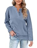 OFEEFAN Womens Sweaters for Fall Cute Botton Sweatshirts Long Sleeve Tops Greyblue M