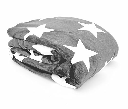 heimtexland ® Dicke Kuscheldecke Sterne Soft Flanell Sherpa Wohndecke warm 150x200 XL Winterdecke Typ855 Anthrazit