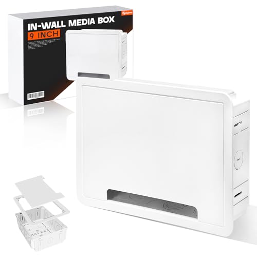 9-Inch in-Wall Media Box Recessed TV Cable Management Kit, Enclosure for Home Theater, Compatible with Roku Apple TV & Samsung One Connect, WiFi Friendly (White)