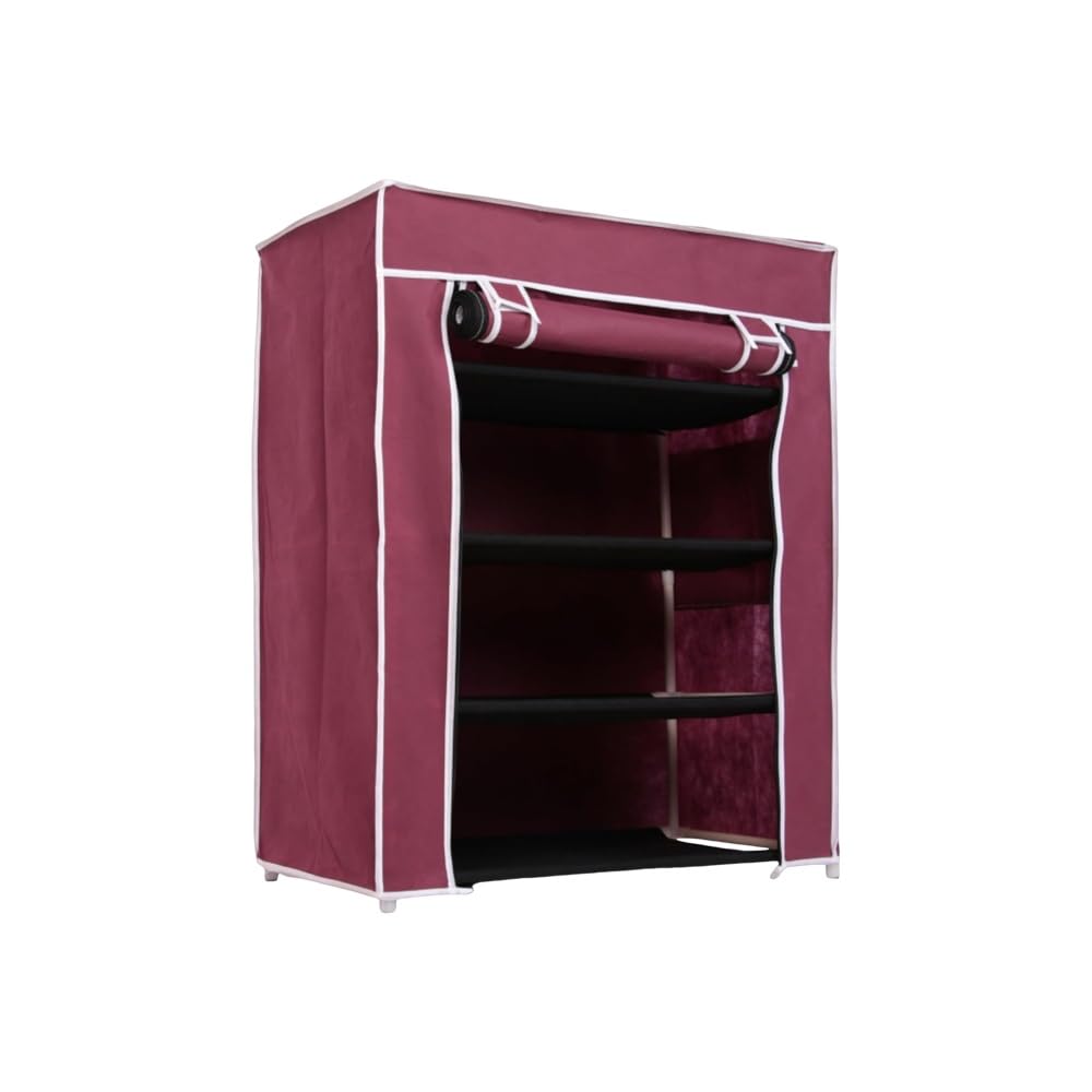 SoraChi 4-Layer Shoe Rack, Maroon Fabric Storage Organizer with Zipper Door, Multipurpose Shelving Unit for Books and Footwear-image-18