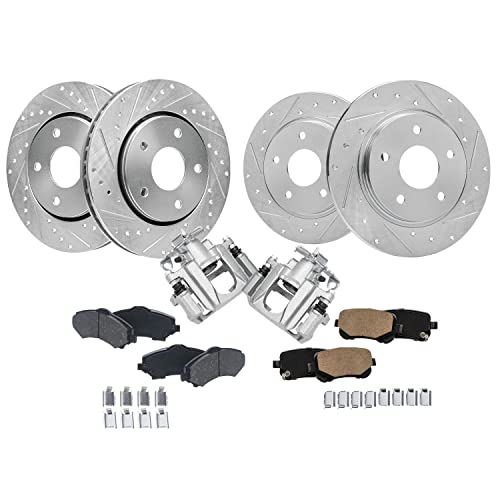 Image of Detroit Axle - Brake Kit for Chrysler Town & Country Dodge Grand Caravan VW Routan, Rear Brake Calipers & Drilled Disc Brake Rotors Brake Pads Replacement: 11.89'' inch Front and 12'' inch Rear Rotor