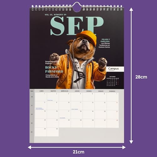 Campus 2025 Calendar, Annual Wall Calendar for Dogs Calendar Pictures to Note with Spiral Binding and Metal Hanger - Image 2