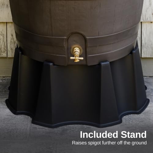 Image of RTS Home Accents 50-Gallon Rain Barrel, Flat Back Rain Water Collection Barrel, Stand and Link Kit Included, Walnut Color (2 Pack)