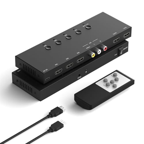 Image of Y.D.F (3 HDMI 2.0 + 1 RCA) to 2 HDMI Converter (4 In 2 Out, 2 Outputs Can Simultaneous Display) Switcher Splitter Support 4:3 /16:9 Switching for N64 NGC Wii Xbox PS2 /3 /4 /5 Switch Apple TV Fire TV Roku
