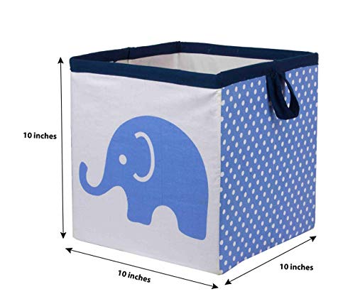 Bacati - Storage Tote (Small 10 X 10 X 10 Inches, Elephants Blue/Grey) #TOP2