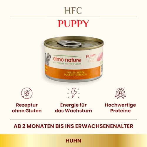 almo nature HFC Natural Puppy - Nassnahrung für Welpen mit Huhn ursprünglich Lebensmittelqualität und Werden jetzt für Hundenahrung erwendet.