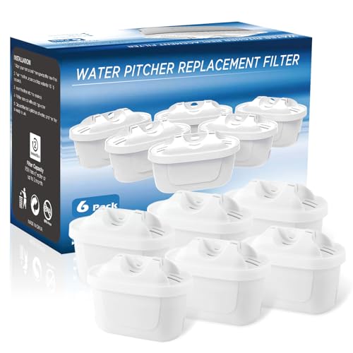 6 cartuchos filtrantes de agua para jarra, Compatible con la jarra filtrante de agua BRITA Maxtra+, Cartuchos filtrantes de agua de repuesto Reducen la cal, el cloro y las impurezas