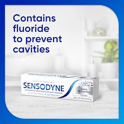 Sensodyne Extra Whitening Sensitive Teeth and Cavity Prevention Whitening Toothpaste, Cool Mint, 4 Ounces (Pack of 4)